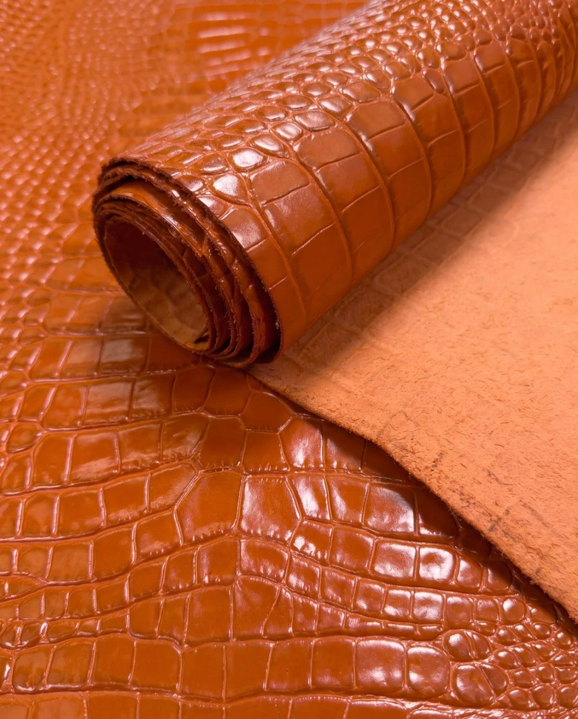 Leather Leash - Croco Orange